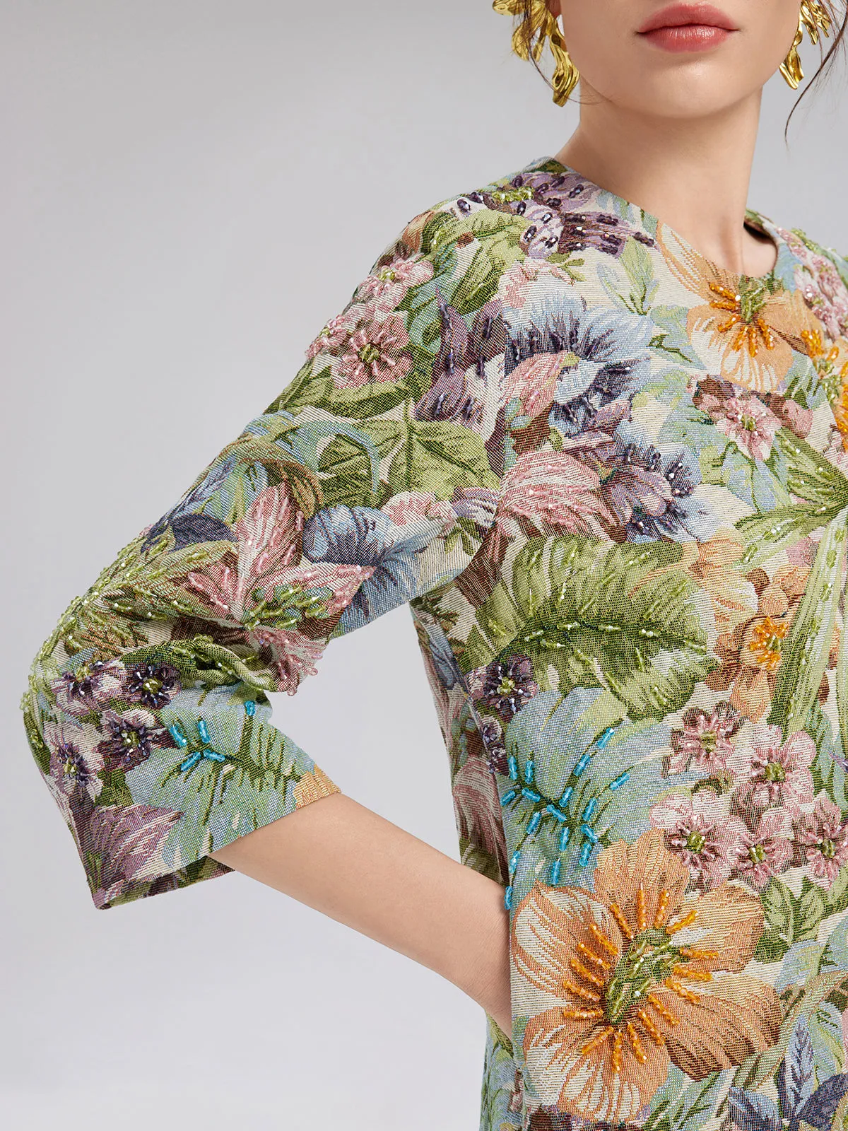 Hand-Beaded 3D Floral H-Line Jacket sold by Rich Radi Q's product image thumbnail 4