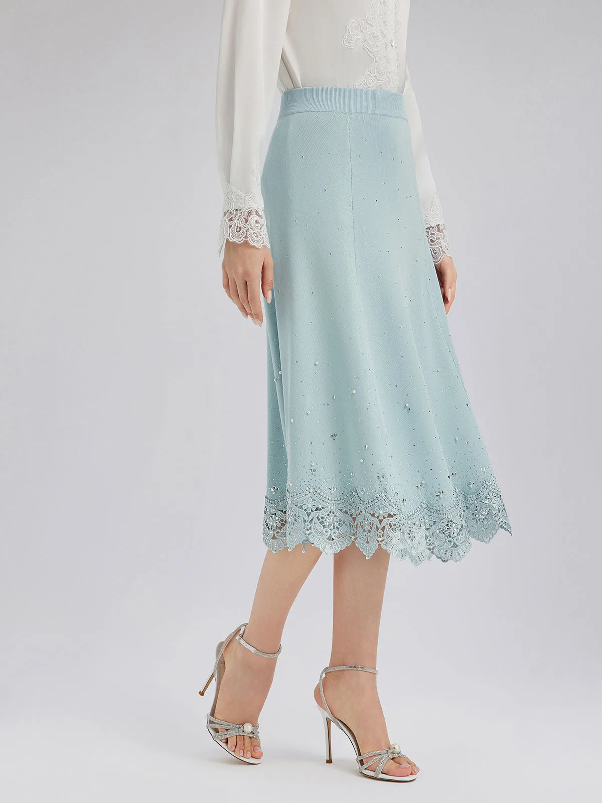 Rhinestone Lace Knit Elasticated Skirt sold by Rich Radi Q's product image thumbnail 2