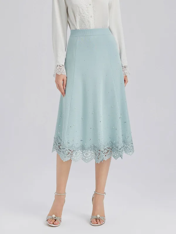 Rhinestone Lace Knit Elasticated Skirt sold by Rich Radi Q's