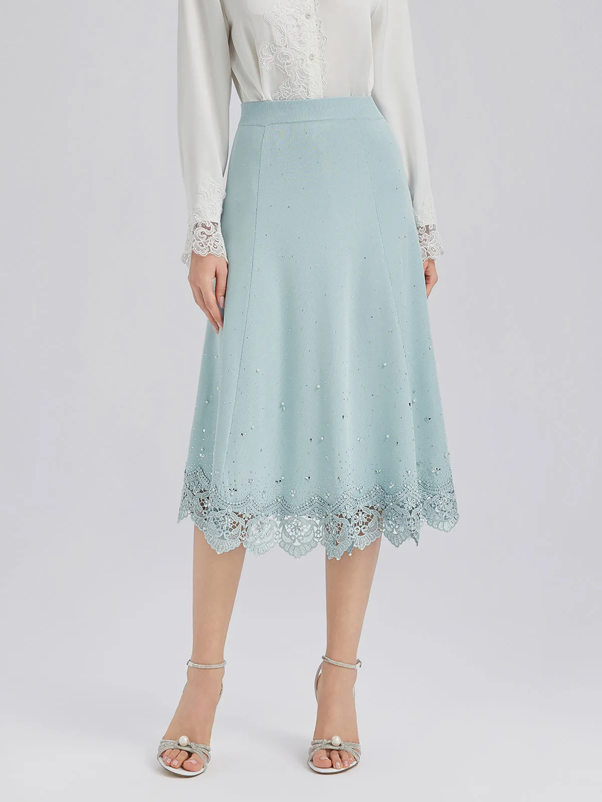 Rhinestone Lace Knit Elasticated Skirt sold by Rich Radi Q's