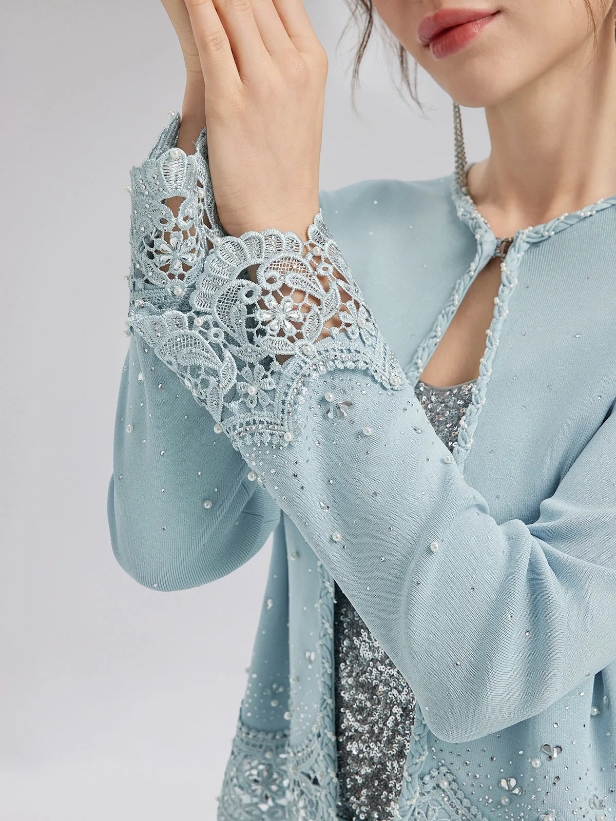 Rhinestone Lace Knit Cardigan sold by Rich Radi Q's product image thumbnail 3