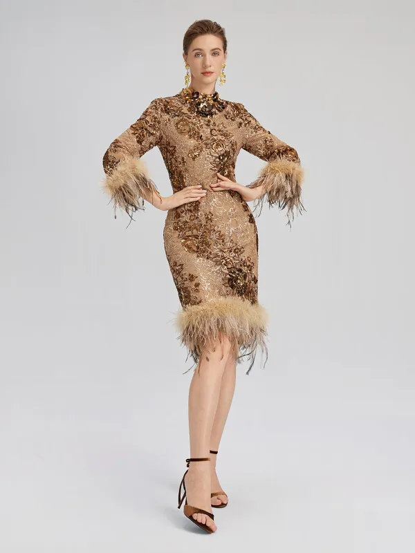 Hand-Beaded Floral Sequins & Feather Dress sold by Rich Radi Q's