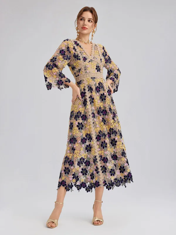 Multicolor Floral Embroidered Lace Dress made by Rich Radi Q's