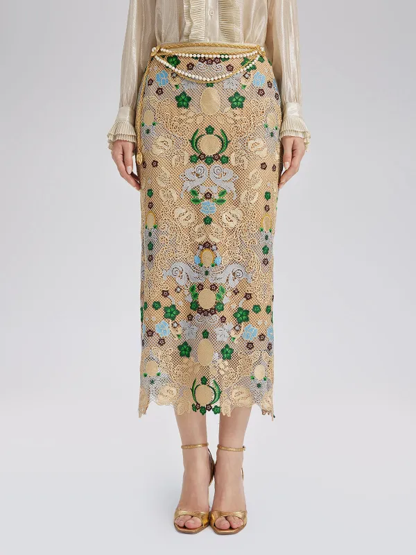 Bohemian Embroidered Floral Elastic Waist A-Line Skirt sold by Rich Radi Q's