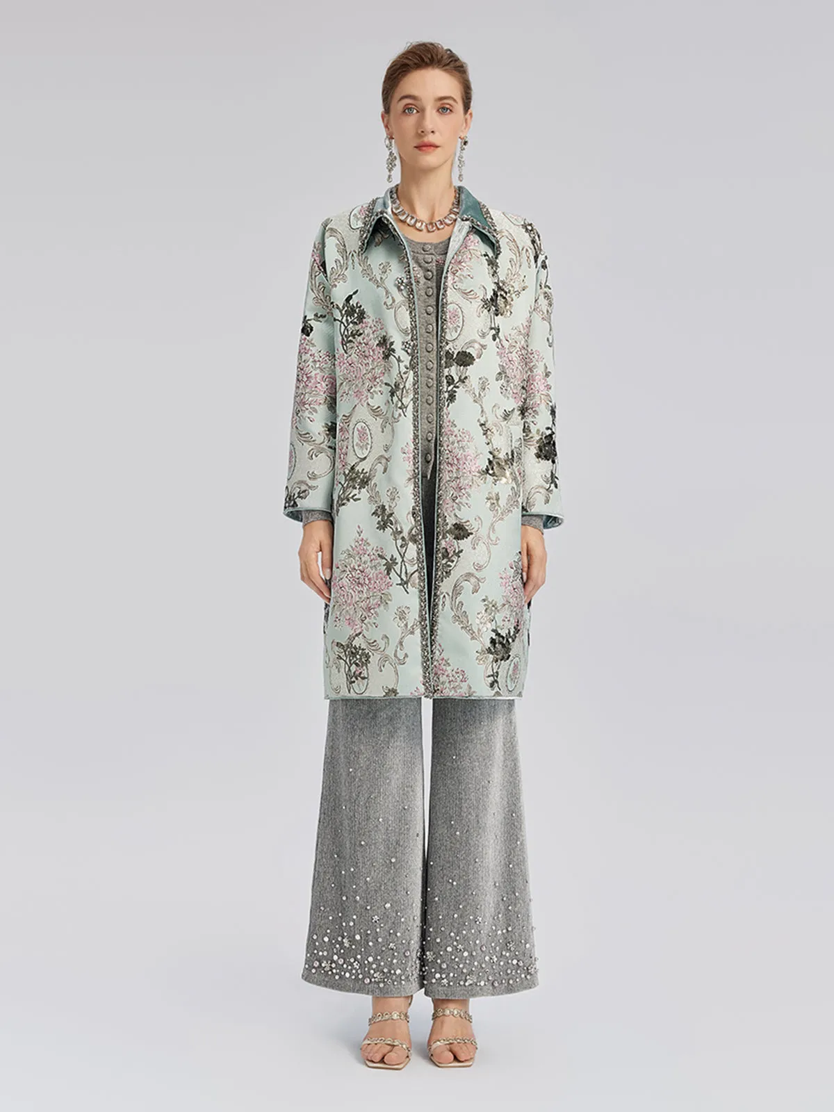 Hand-Beaded Sequined Floral Jacquard Jacket sold by Rich Radi Q's product image thumbnail 4