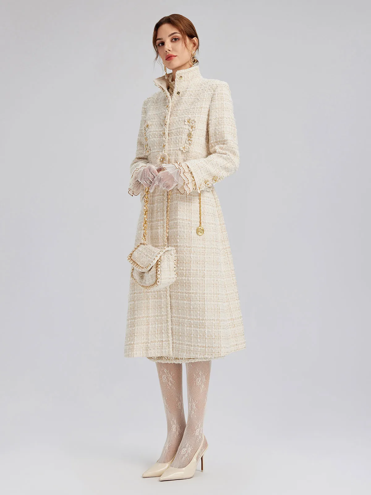 Two-Tone Check Tweed Hand-Beaded Floral Coat sold by Rich Radi Q's product image thumbnail 5