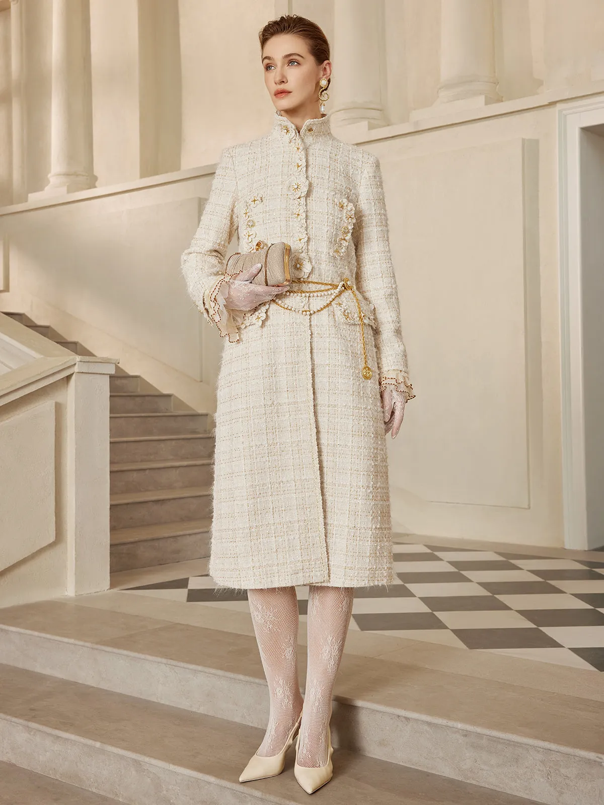 Two-Tone Check Tweed Hand-Beaded Floral Coat sold by Rich Radi Q's product image thumbnail 3