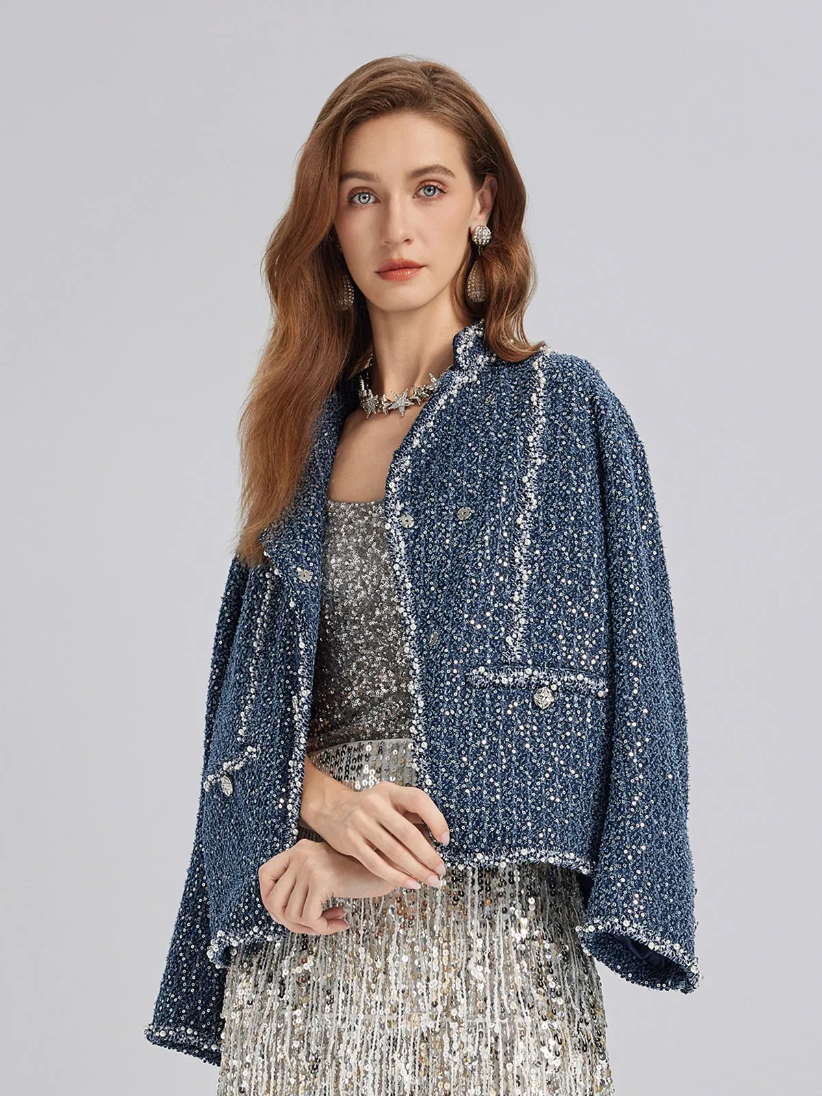 Sequined Denim-Look Tweed Hand-Beaded Jacket sold by Rich Radi Q's product image thumbnail 4