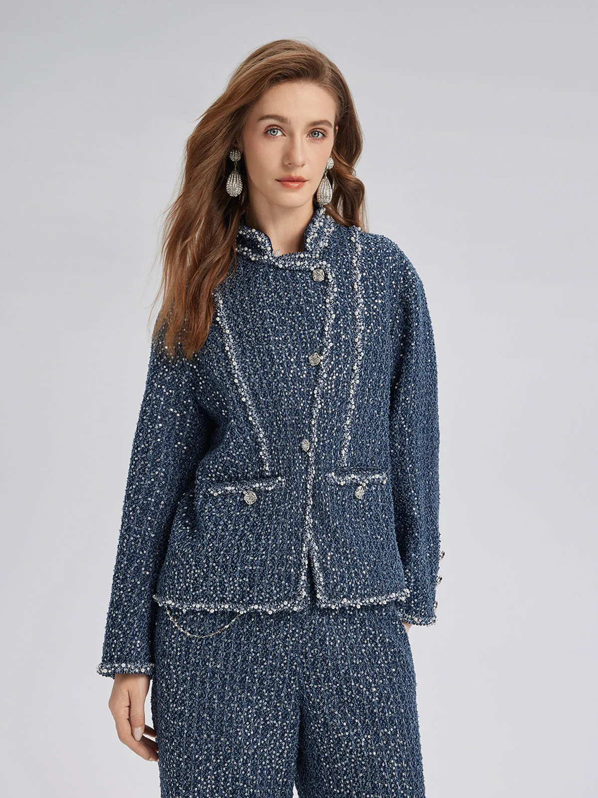 Sequined Denim-Look Tweed Hand-Beaded Jacket sold by Rich Radi Q's product image thumbnail 2