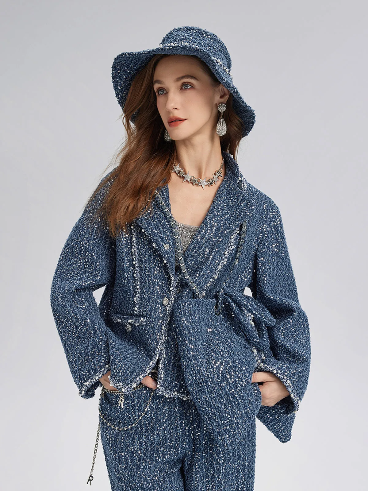 Sequined Denim-Look Tweed Hand-Beaded Jacket sold by Rich Radi Q's product image thumbnail 5