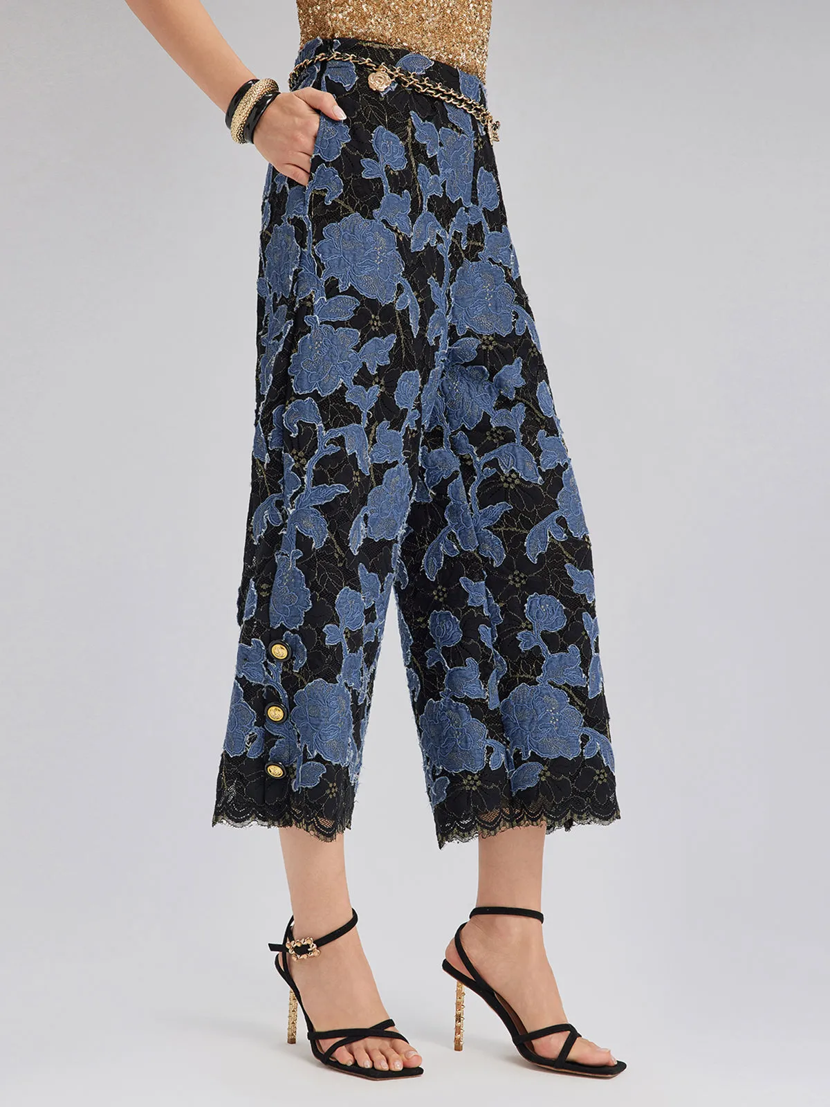 Hand-Sewn Ribbon Jacquard Lace Wide-Leg Pants sold by Rich Radi Q's product image thumbnail 4