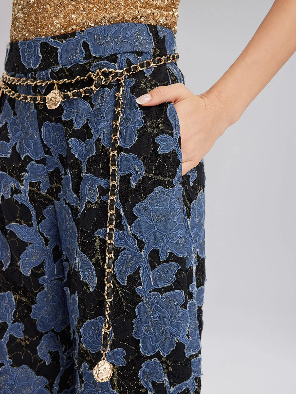 Hand-Sewn Ribbon Jacquard Lace Wide-Leg Pants sold by Rich Radi Q's product image thumbnail 5