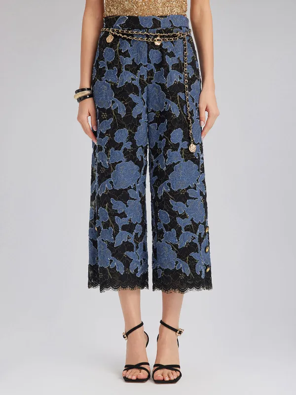 Hand-Sewn Ribbon Jacquard Lace Wide-Leg Pants sold by Rich Radi Q's