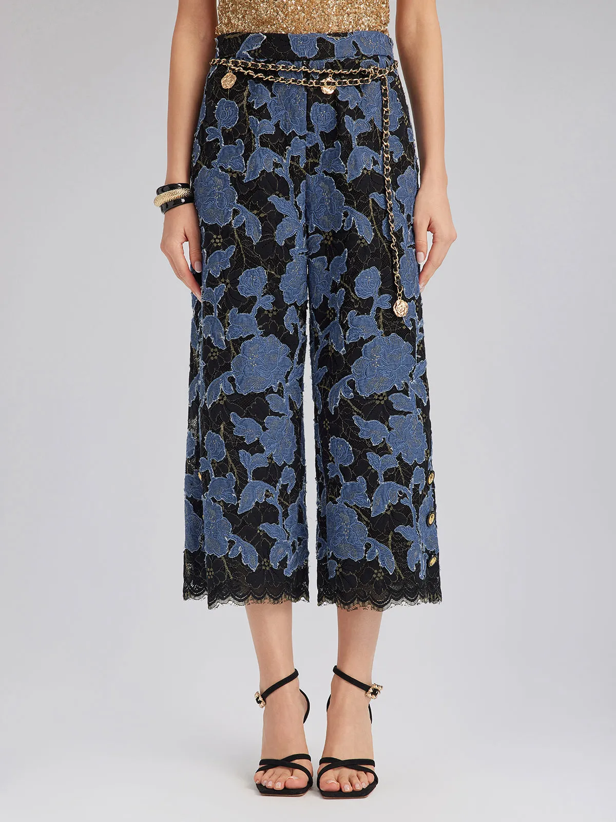 Hand-Sewn Ribbon Jacquard Lace Wide-Leg Pants sold by Rich Radi Q's