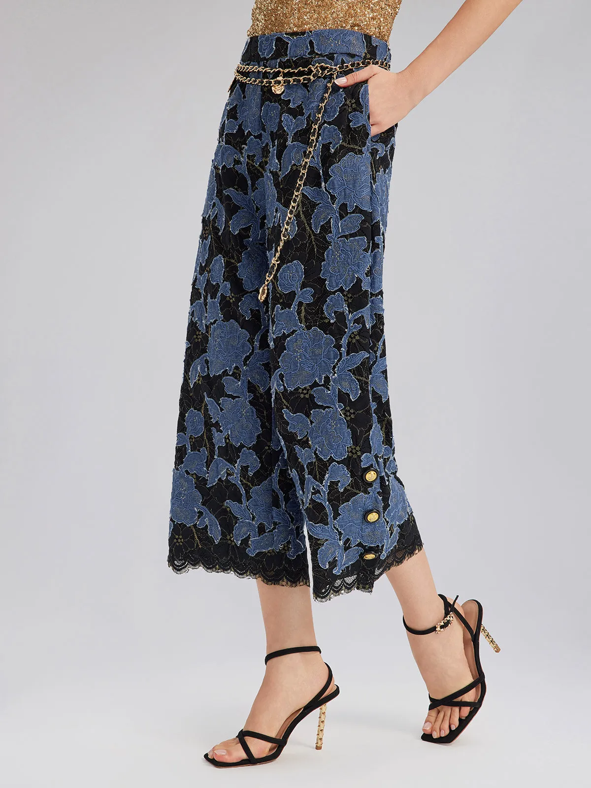 Hand-Sewn Ribbon Jacquard Lace Wide-Leg Pants sold by Rich Radi Q's product image thumbnail 3