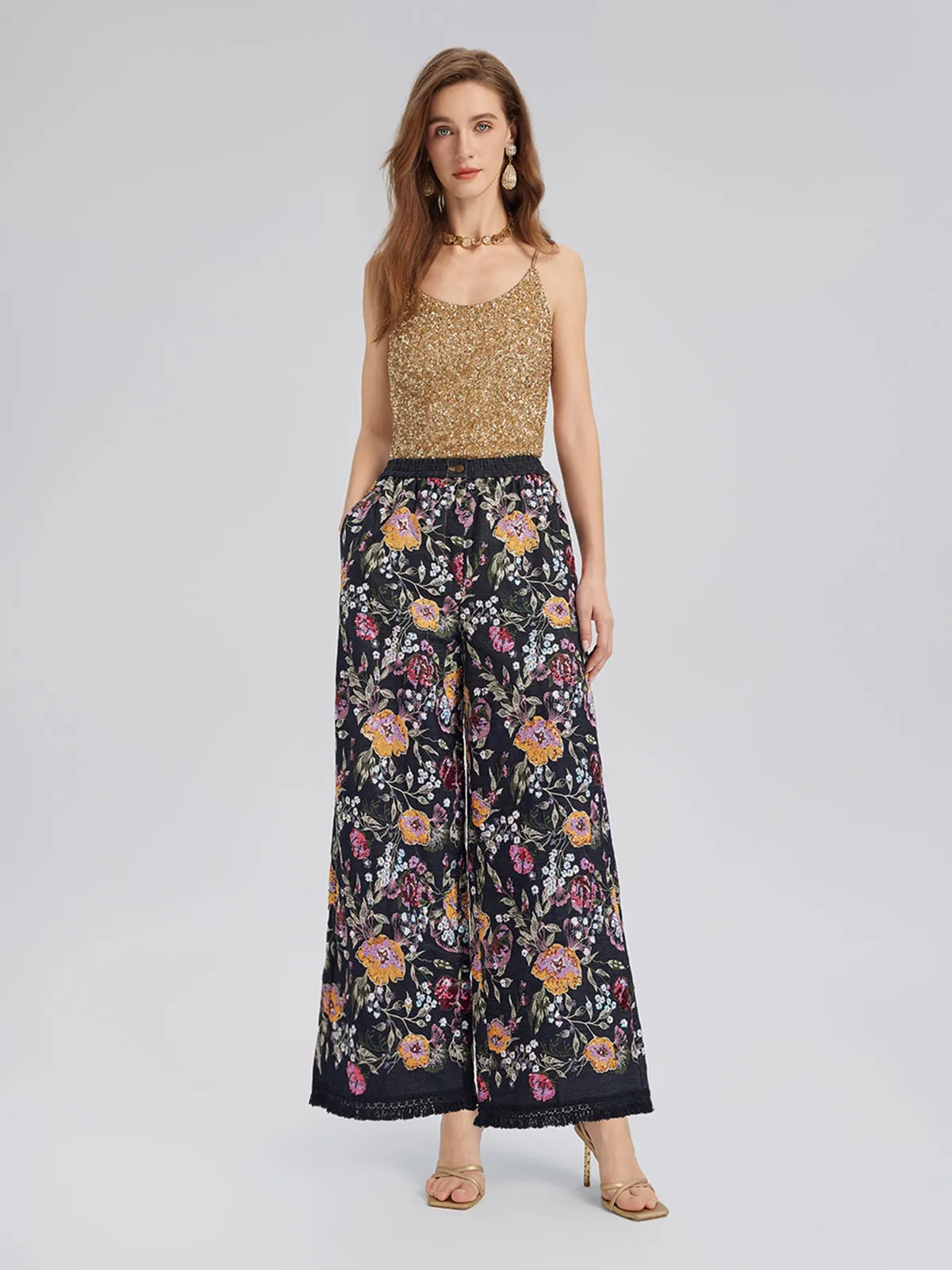 Sequin-Embroidered Denim Raw-Edge Pants sold by Rich Radi Q's product image thumbnail 2