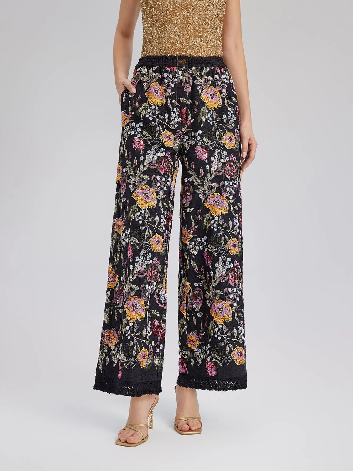 Sequin-Embroidered Denim Raw-Edge Pants sold by Rich Radi Q's product image thumbnail 4