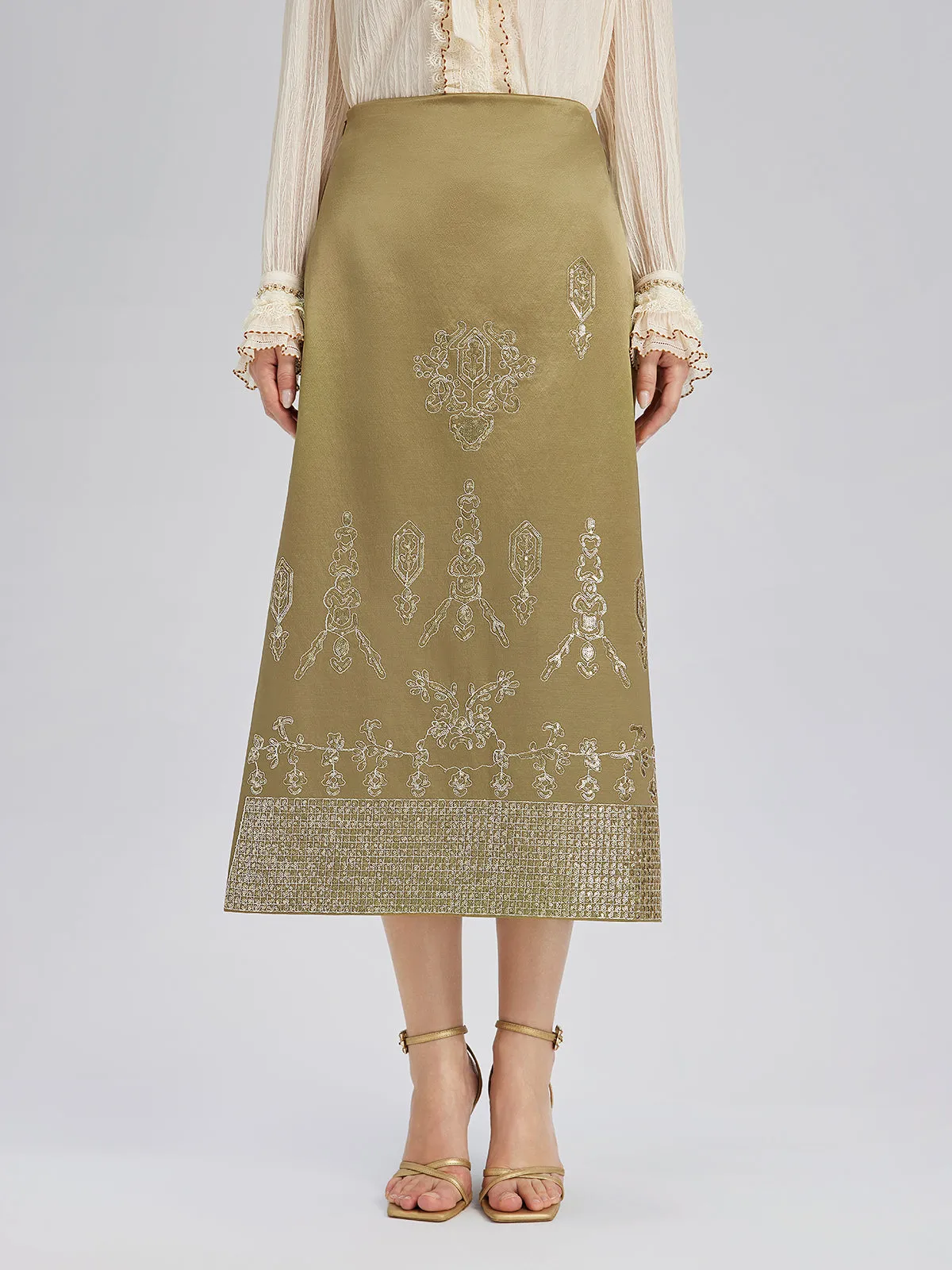 Lustrous Embroidered Floral A-Line Skirt sold by Rich Radi Q's product image thumbnail 4
