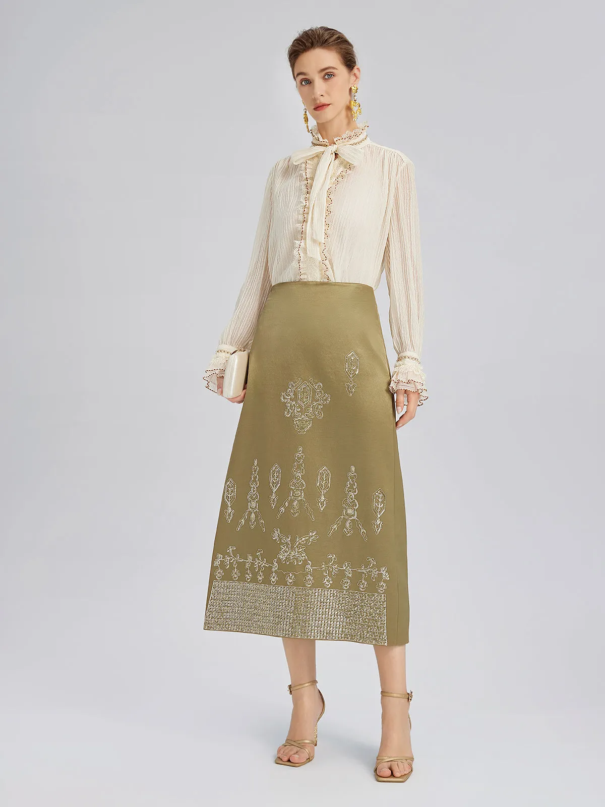 Lustrous Embroidered Floral A-Line Skirt sold by Rich Radi Q's product image thumbnail 3