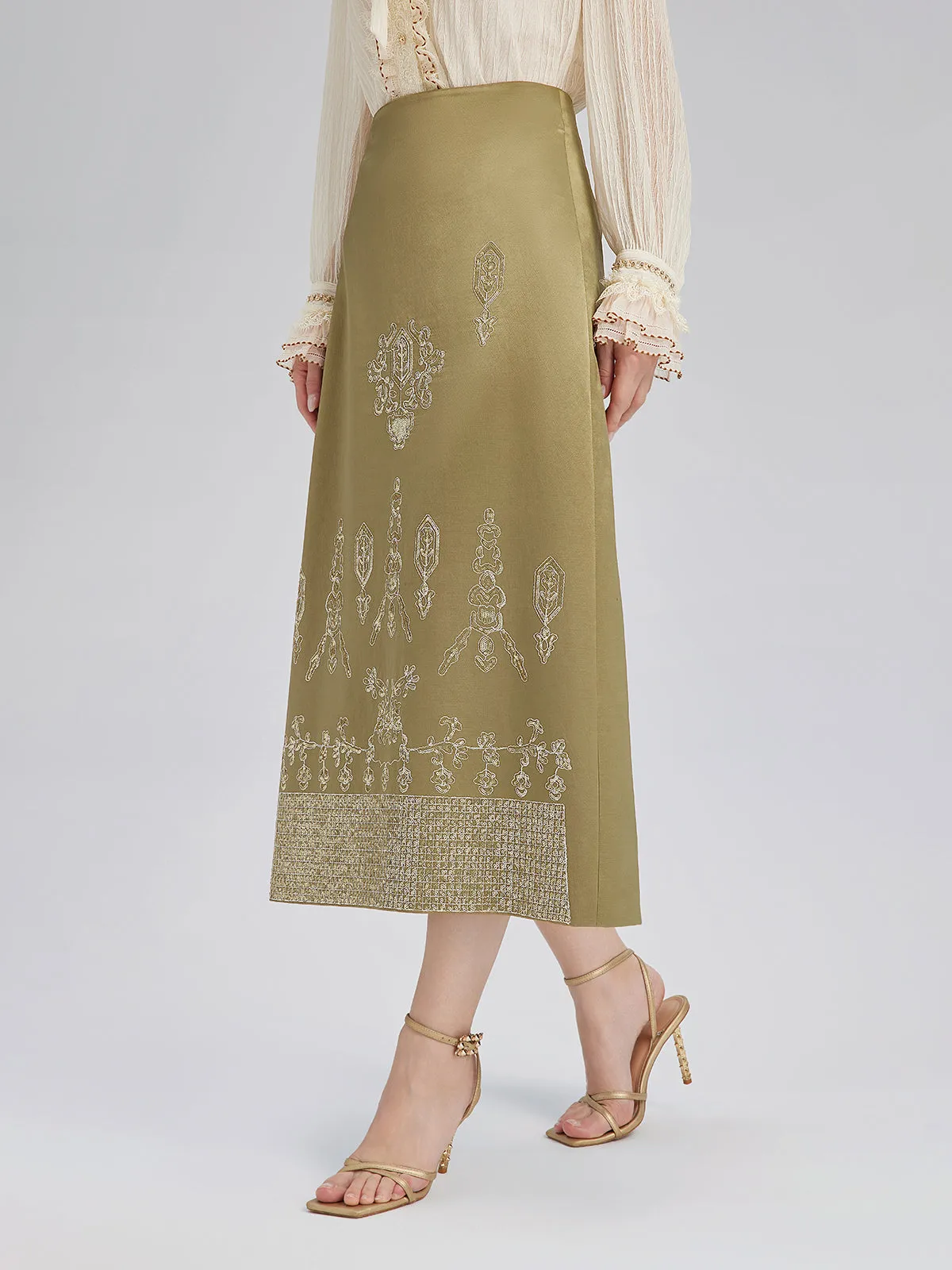 Lustrous Embroidered Floral A-Line Skirt sold by Rich Radi Q's product image thumbnail 5
