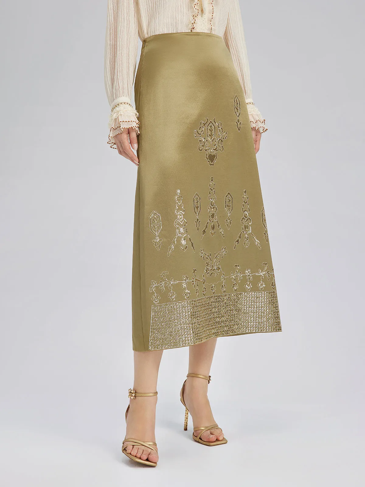 Lustrous Embroidered Floral A-Line Skirt sold by Rich Radi Q's
