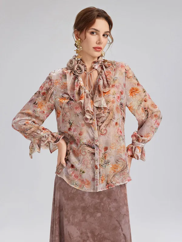 Silk Velvet Devoré Rose Pink Ruffle Blouse sold by Rich Radi Q's