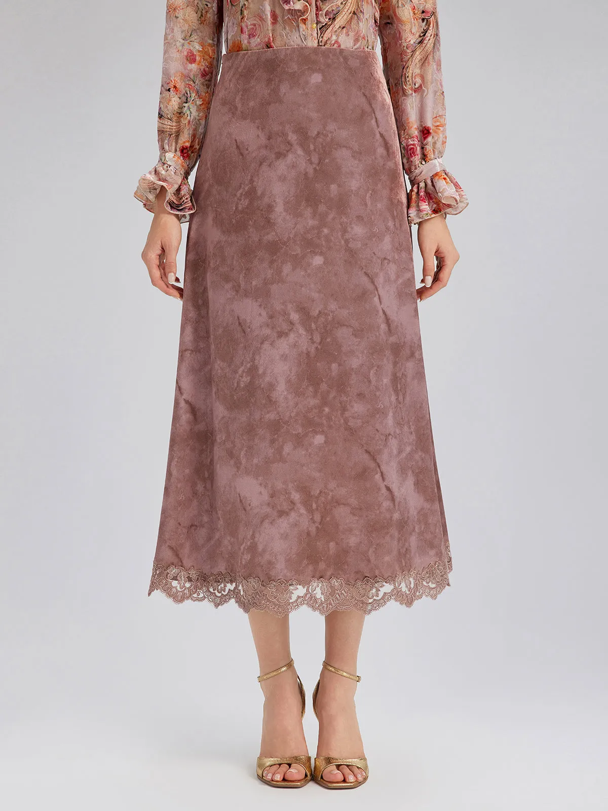 Chestnut Velvet Lace-Trim Fishtail Skirt sold by Rich Radi Q's product image thumbnail 3