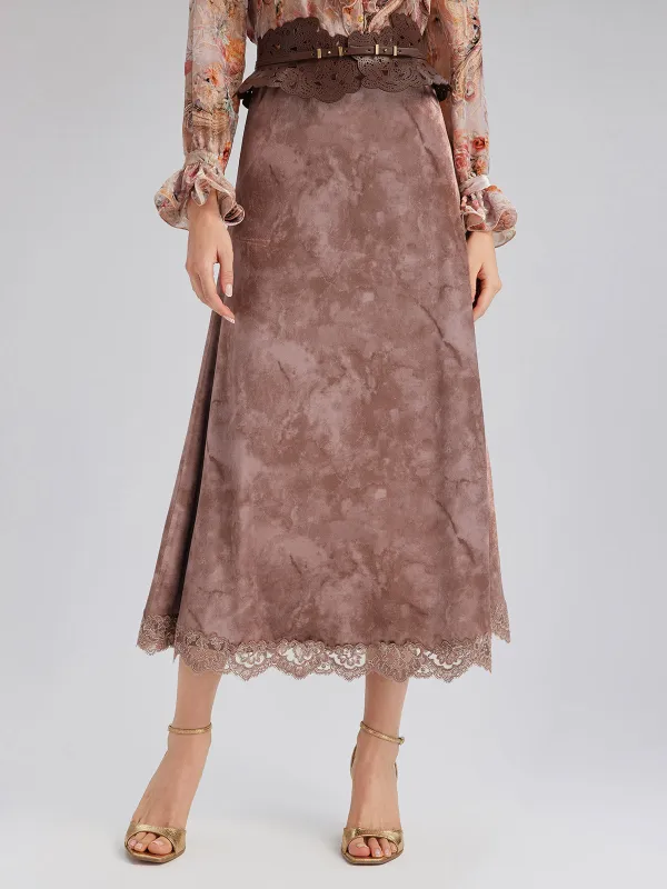 Chestnut Velvet Lace-Trim Fishtail Skirt sold by Rich Radi Q's