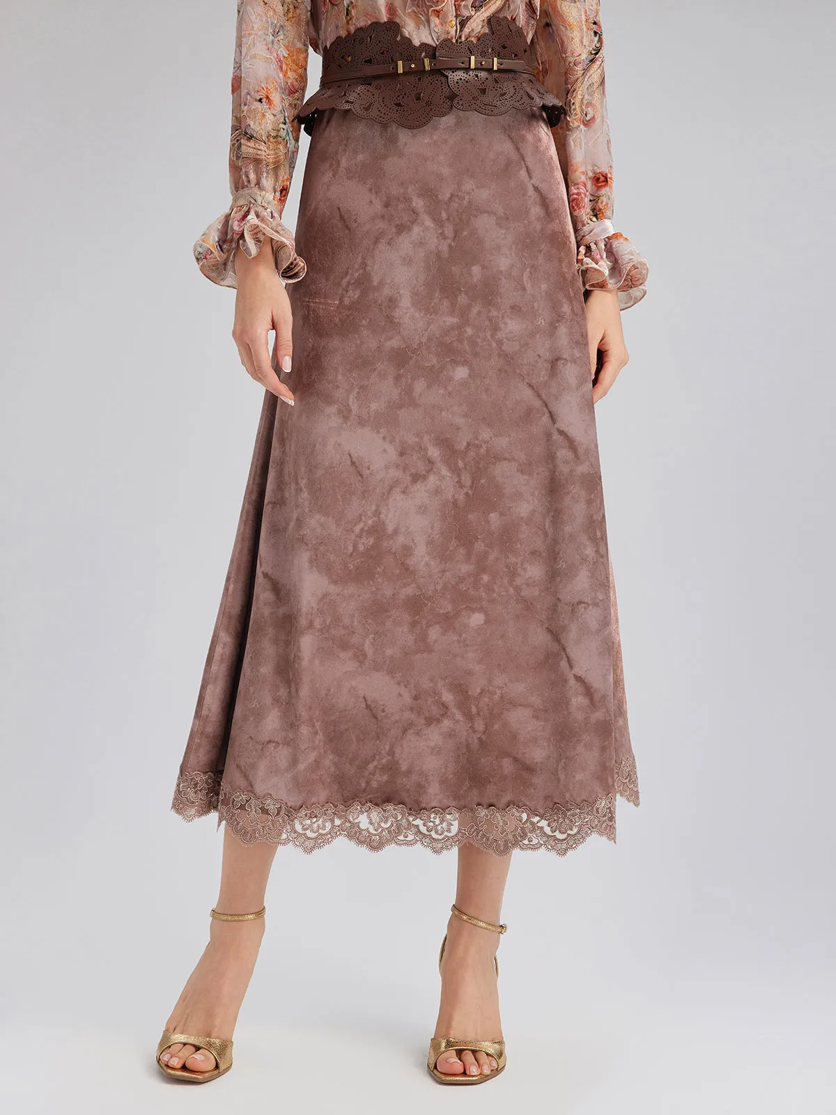 Chestnut Velvet Lace-Trim Fishtail Skirt sold by Rich Radi Q's