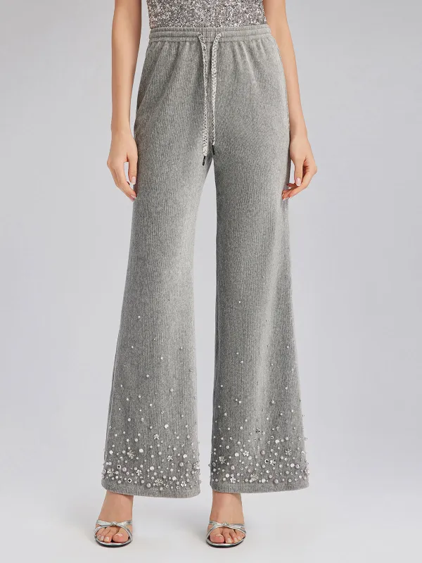 Chenille Ribbed Beaded Straight-Leg Pants sold by Rich Radi Q's