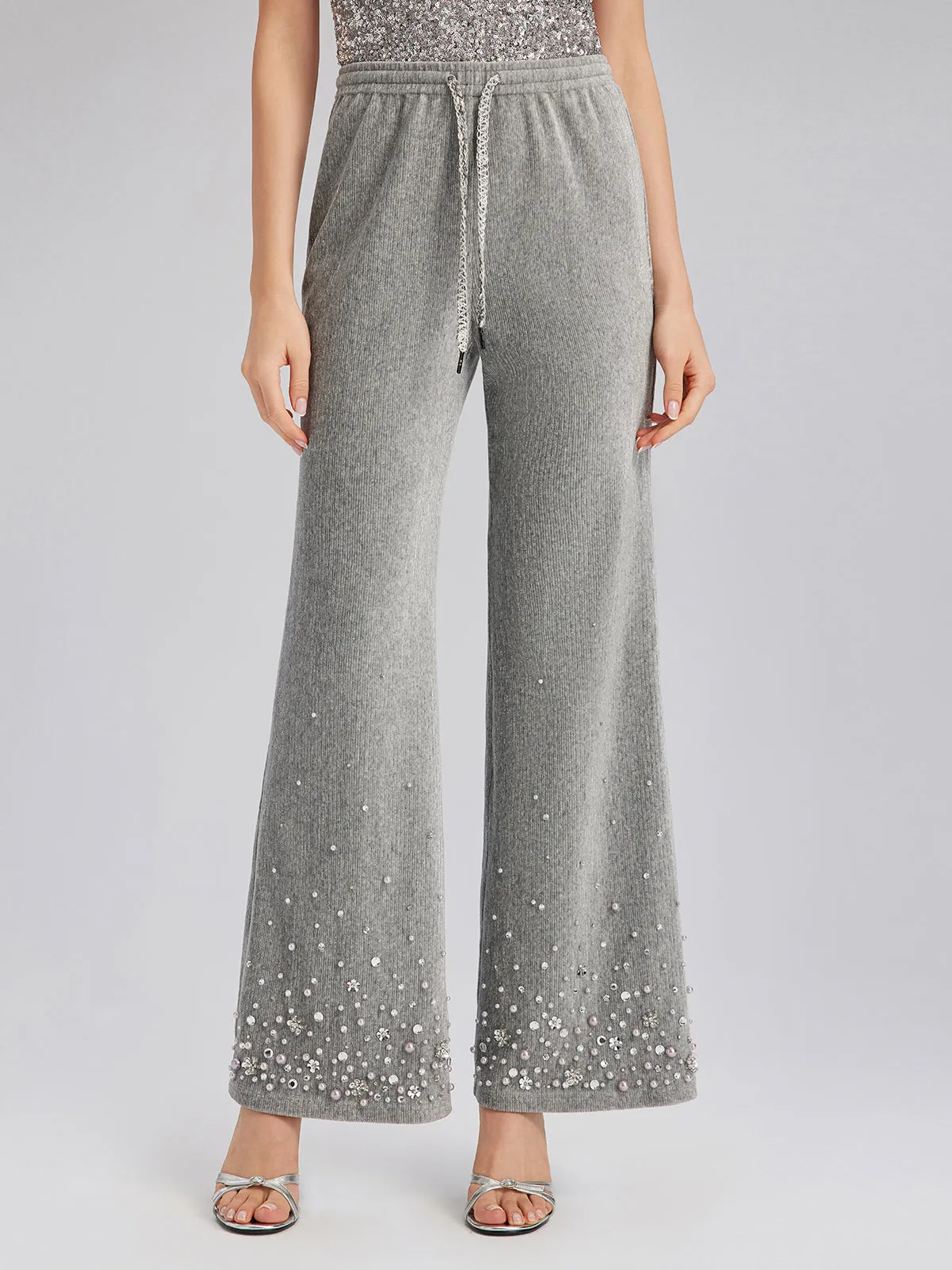 Chenille Ribbed Beaded Straight-Leg Pants sold by Rich Radi Q's