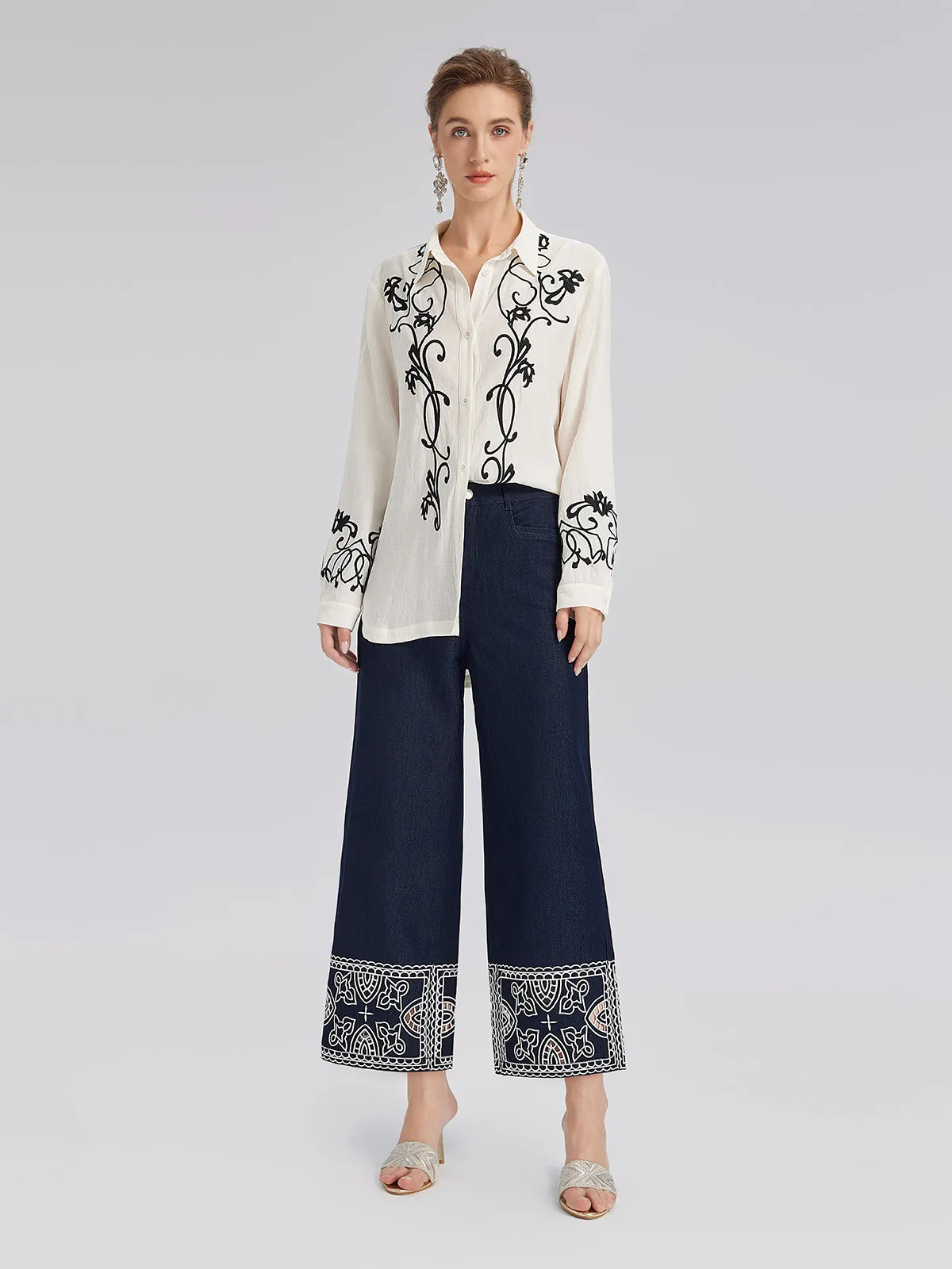 Cutout Embroidered Cotton Straight-Leg Pants sold by Rich Radi Q's product image thumbnail 2
