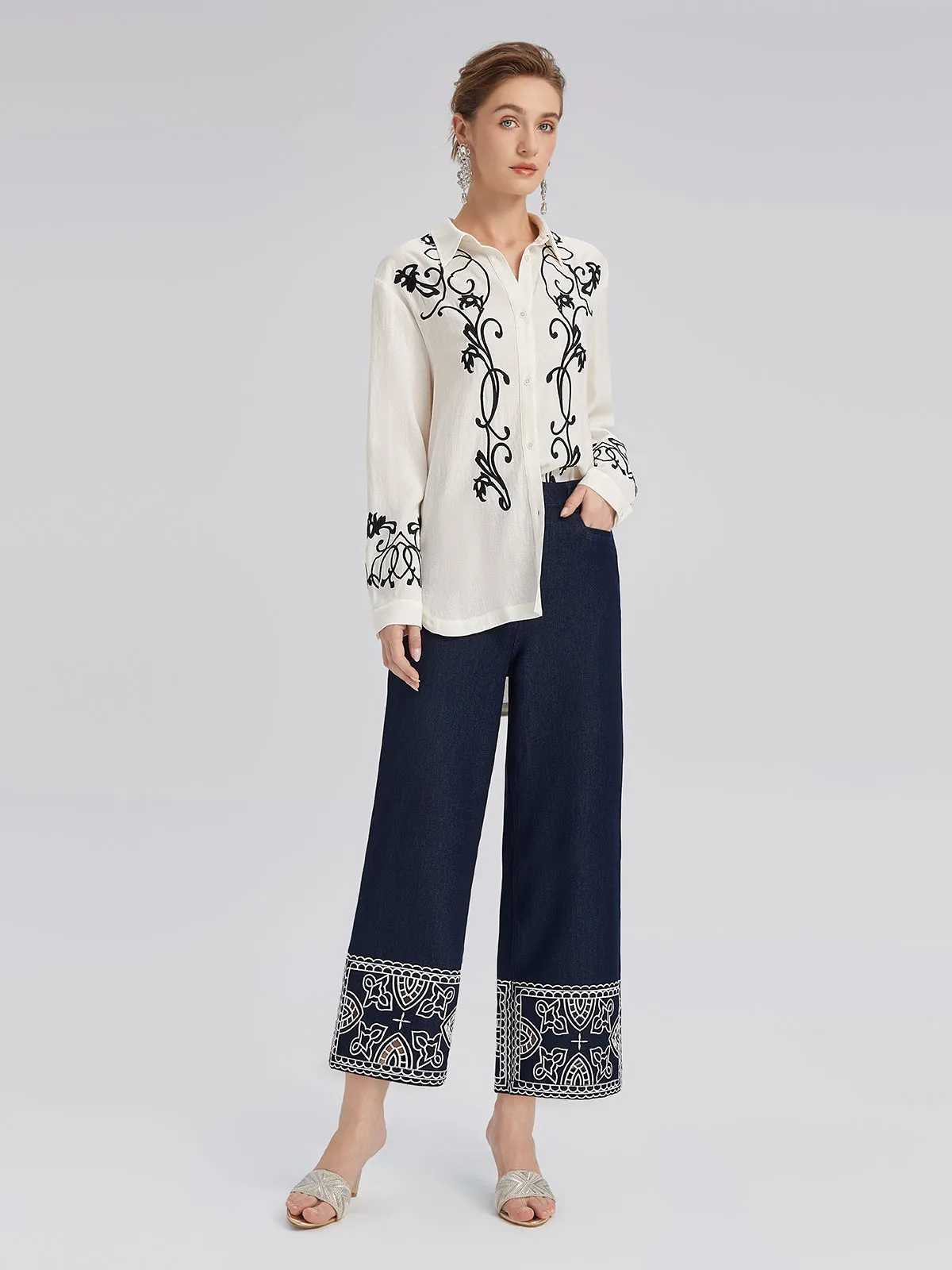 Cutout Embroidered Cotton Straight-Leg Pants sold by Rich Radi Q's product image thumbnail 5