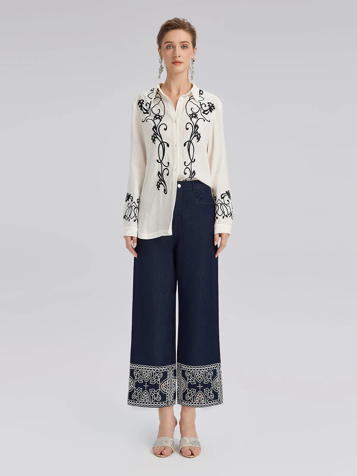 Cutout Embroidered Cotton Straight-Leg Pants sold by Rich Radi Q's product image thumbnail 4