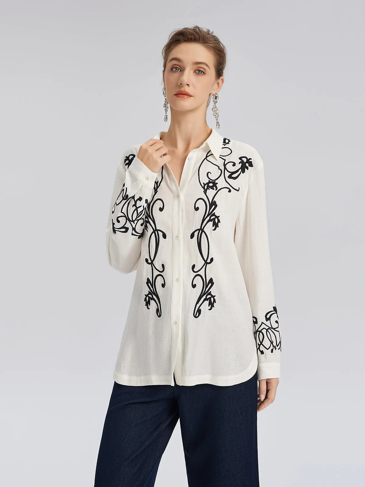 Linen Embroidered Relaxed Shirt sold by Rich Radi Q's product image thumbnail 3