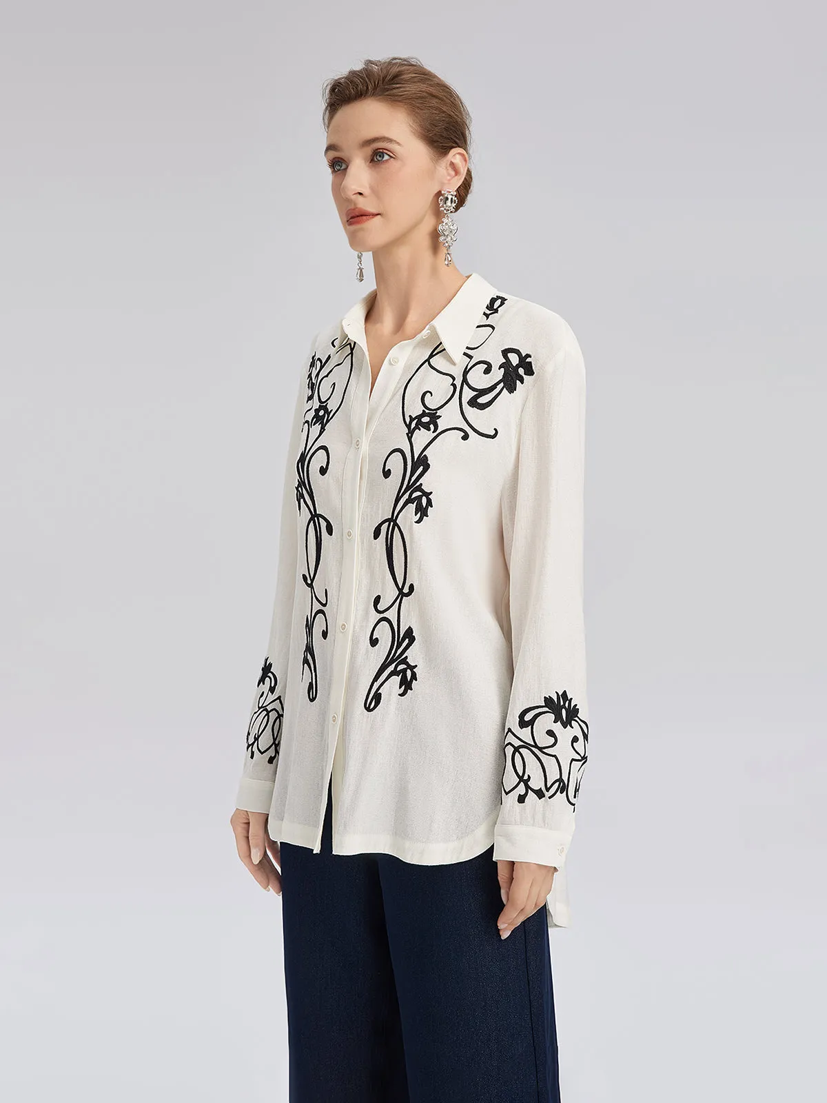 Linen Embroidered Relaxed Shirt sold by Rich Radi Q's product image thumbnail 4