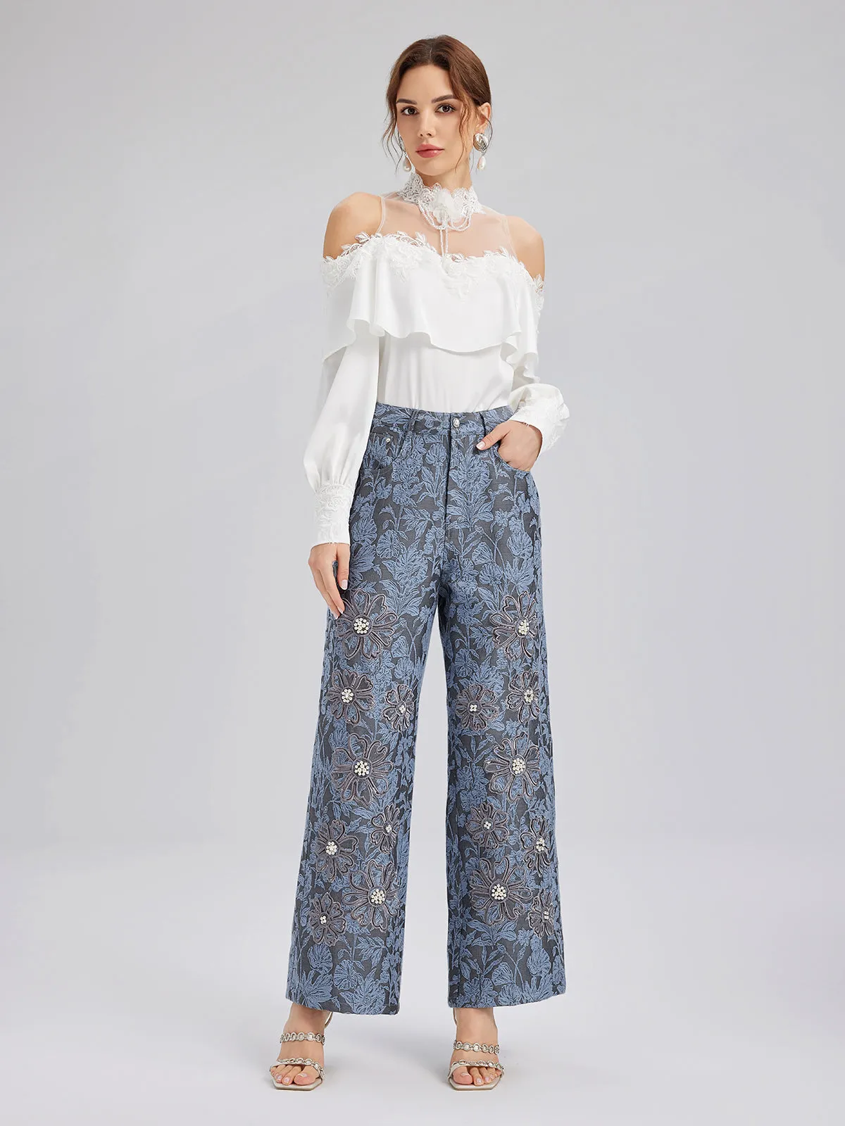Jacquard Laser-Cut Crystal-Embellished Pants sold by Rich Radi Q's product image thumbnail 2