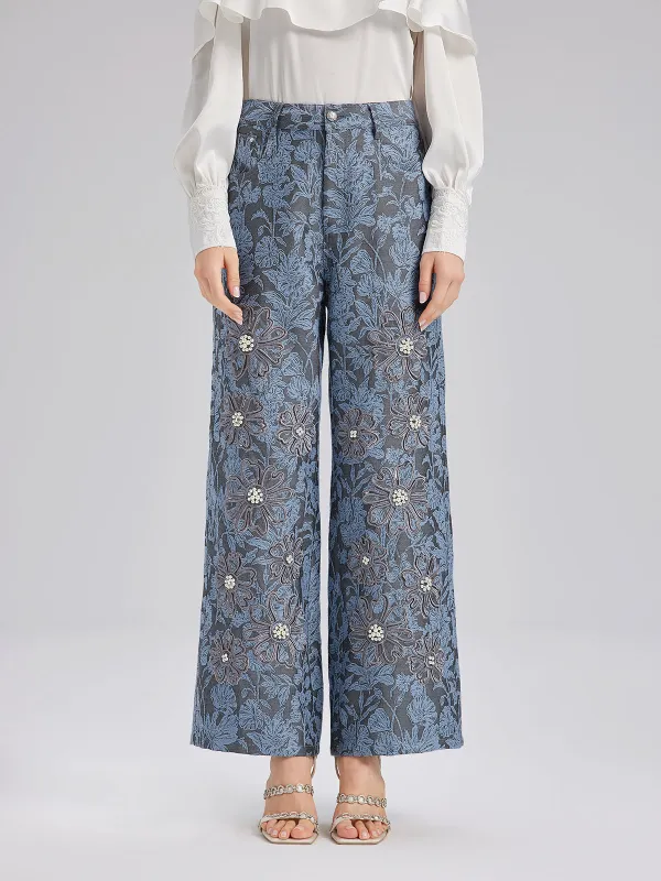 Jacquard Laser-Cut Crystal-Embellished Pants made by Rich Radi Q's