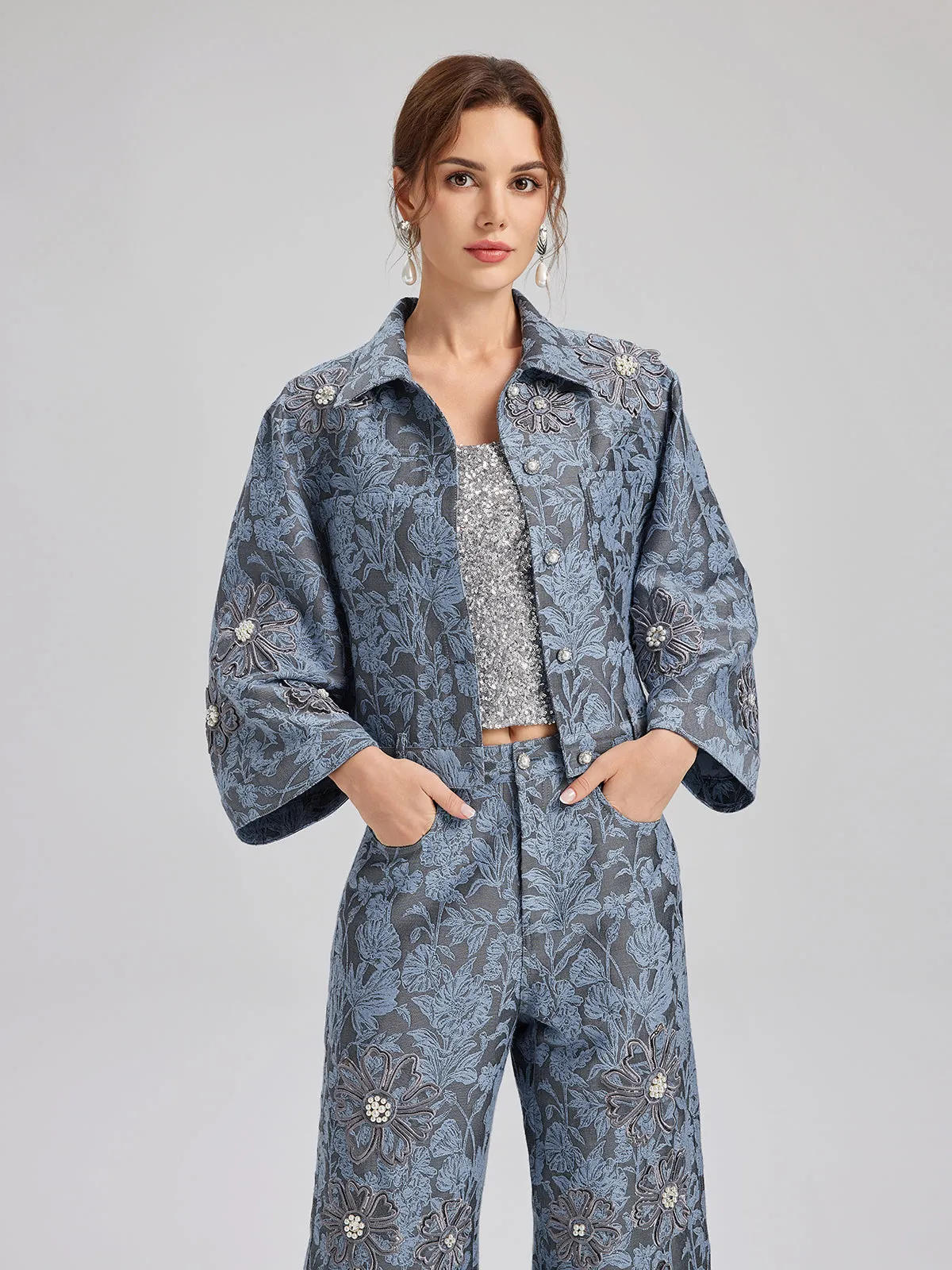 Jacquard Laser-Cut Crystal-Embellished Jacket sold by Rich Radi Q's