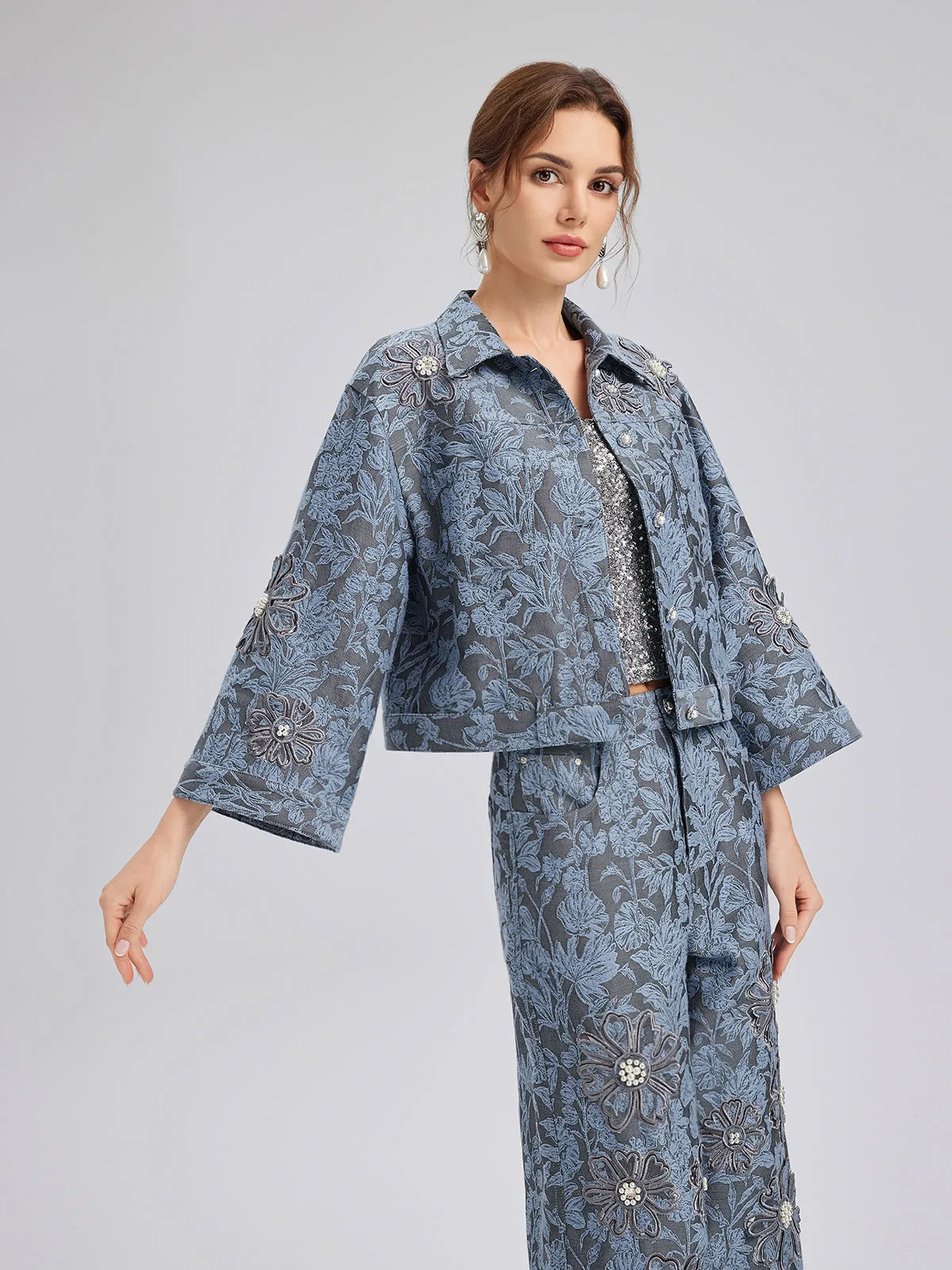 Jacquard Laser-Cut Crystal-Embellished Jacket sold by Rich Radi Q's product image thumbnail 3