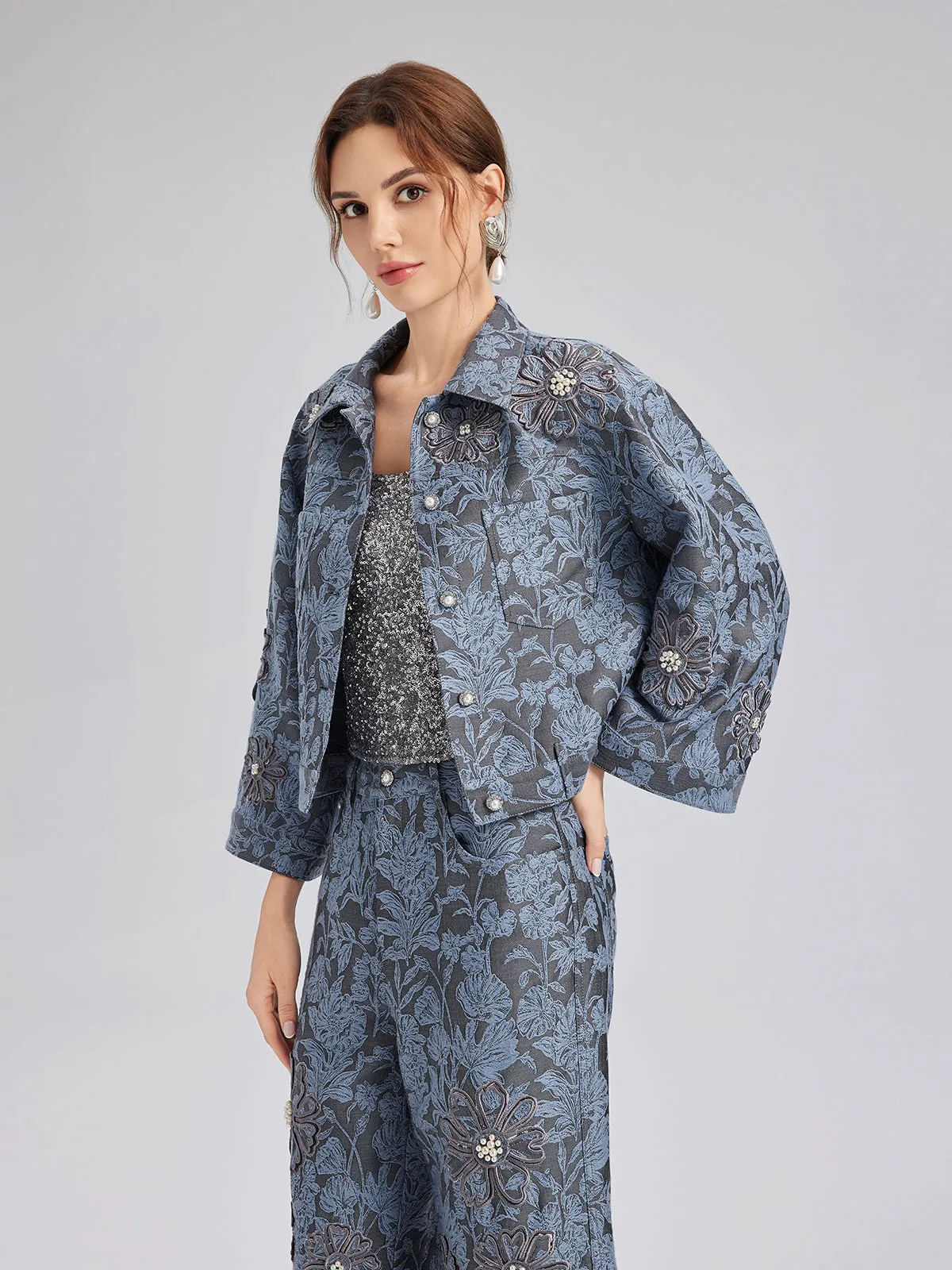 Jacquard Laser-Cut Crystal-Embellished Jacket sold by Rich Radi Q's product image thumbnail 5