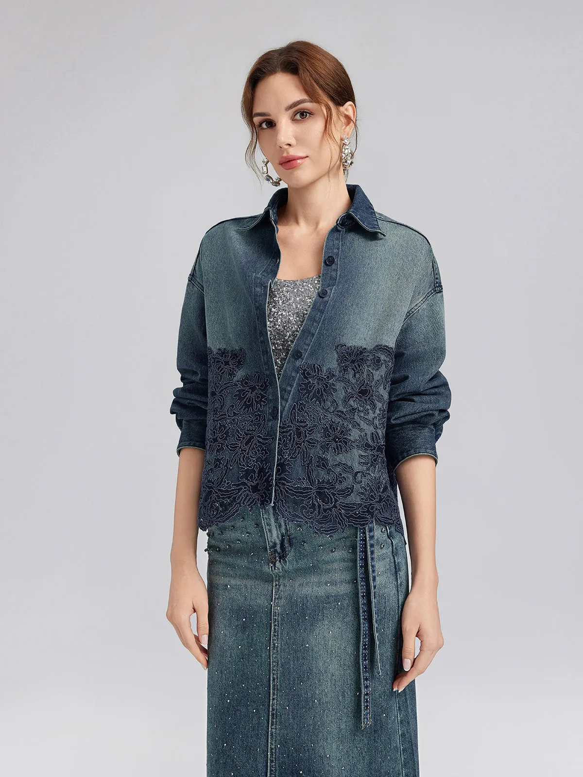 Lace-Paneled Cotton Denim Jacket sold by Rich Radi Q's product image thumbnail 5