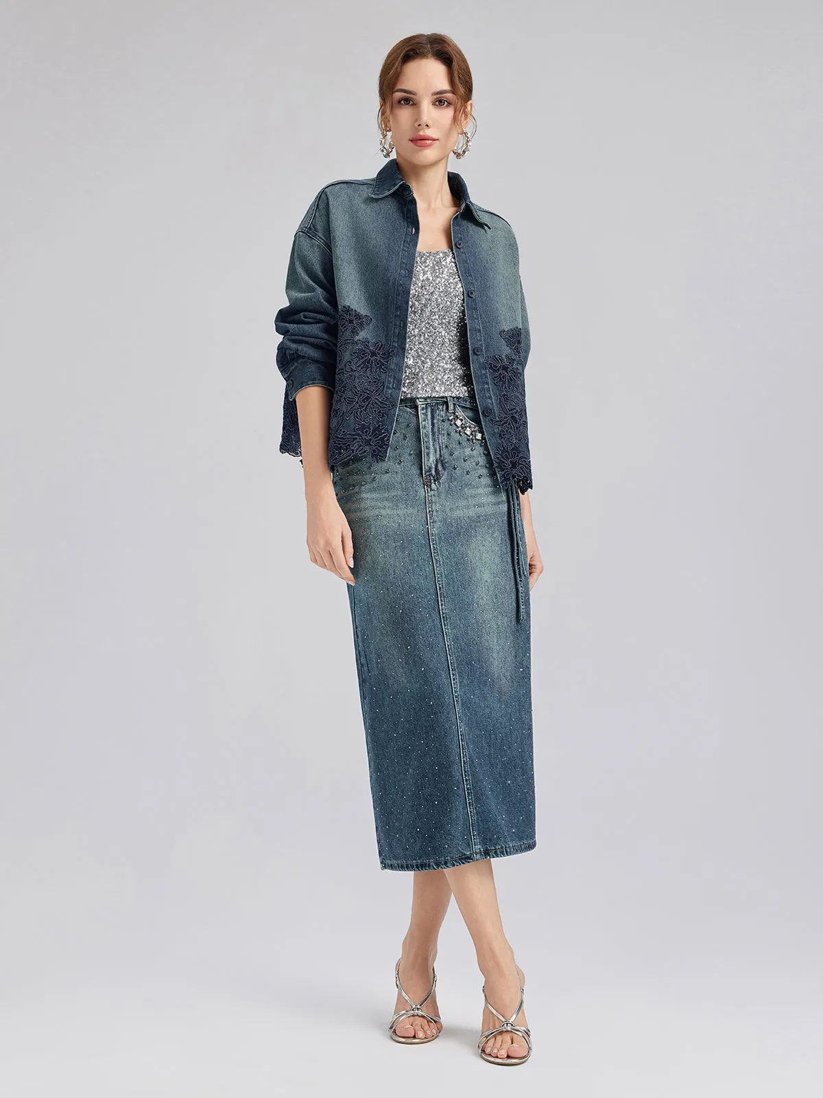 Lace-Paneled Cotton Denim Jacket sold by Rich Radi Q's product image thumbnail 2
