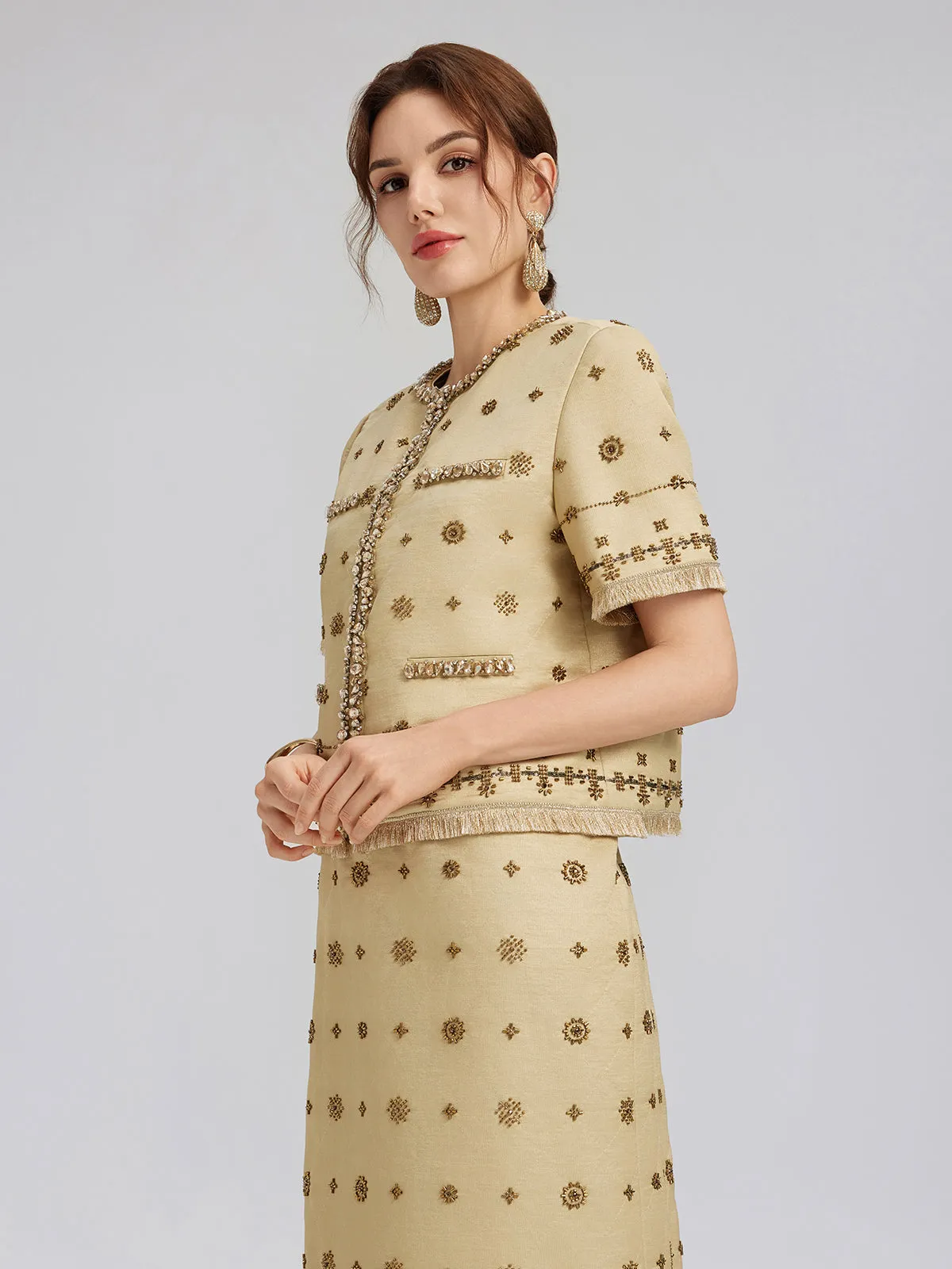 Hand-Beaded Fringe Cropped Jacket sold by Rich Radi Q's product image thumbnail 5