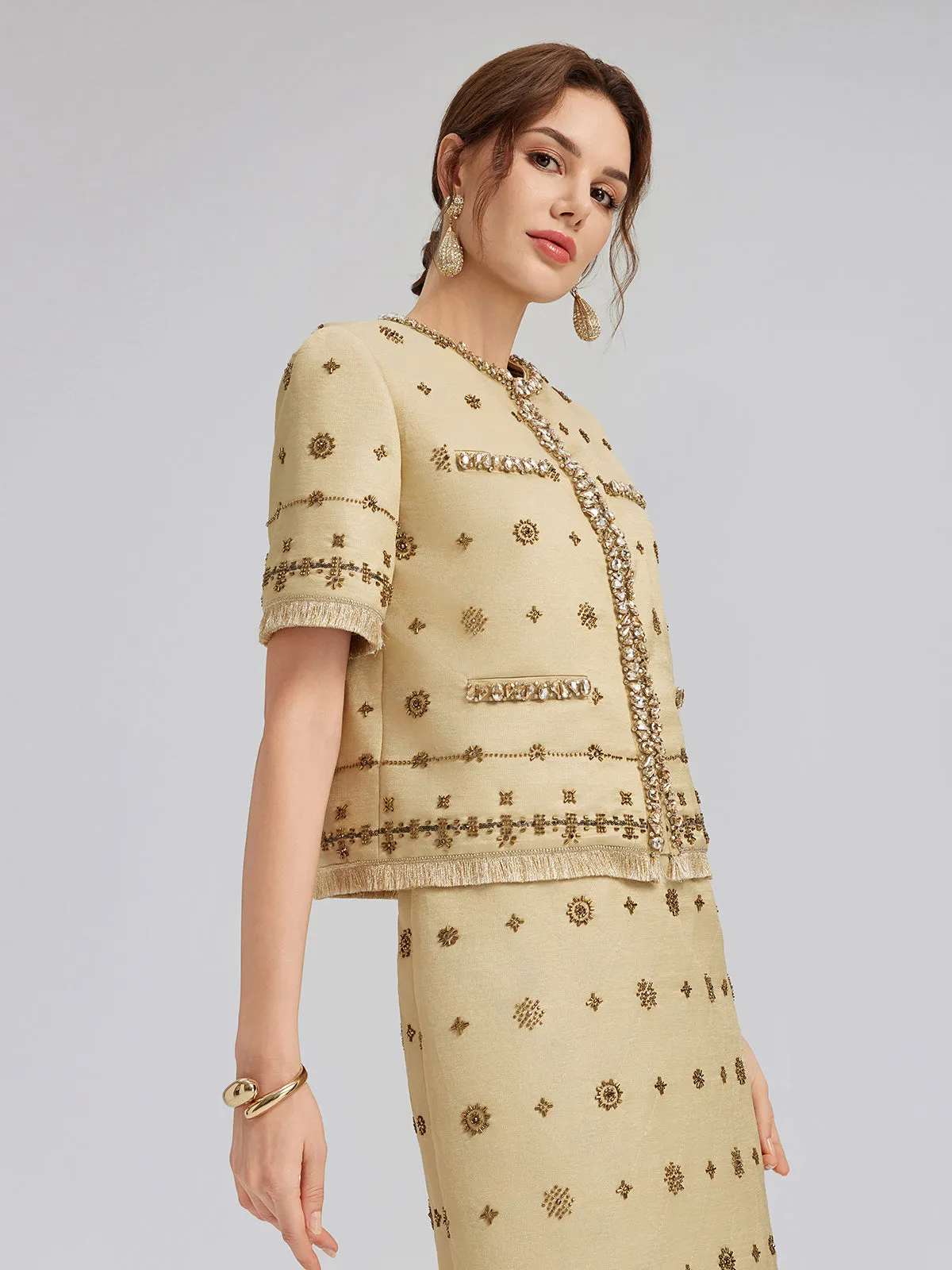 Hand-Beaded Fringe Cropped Jacket sold by Rich Radi Q's product image thumbnail 3