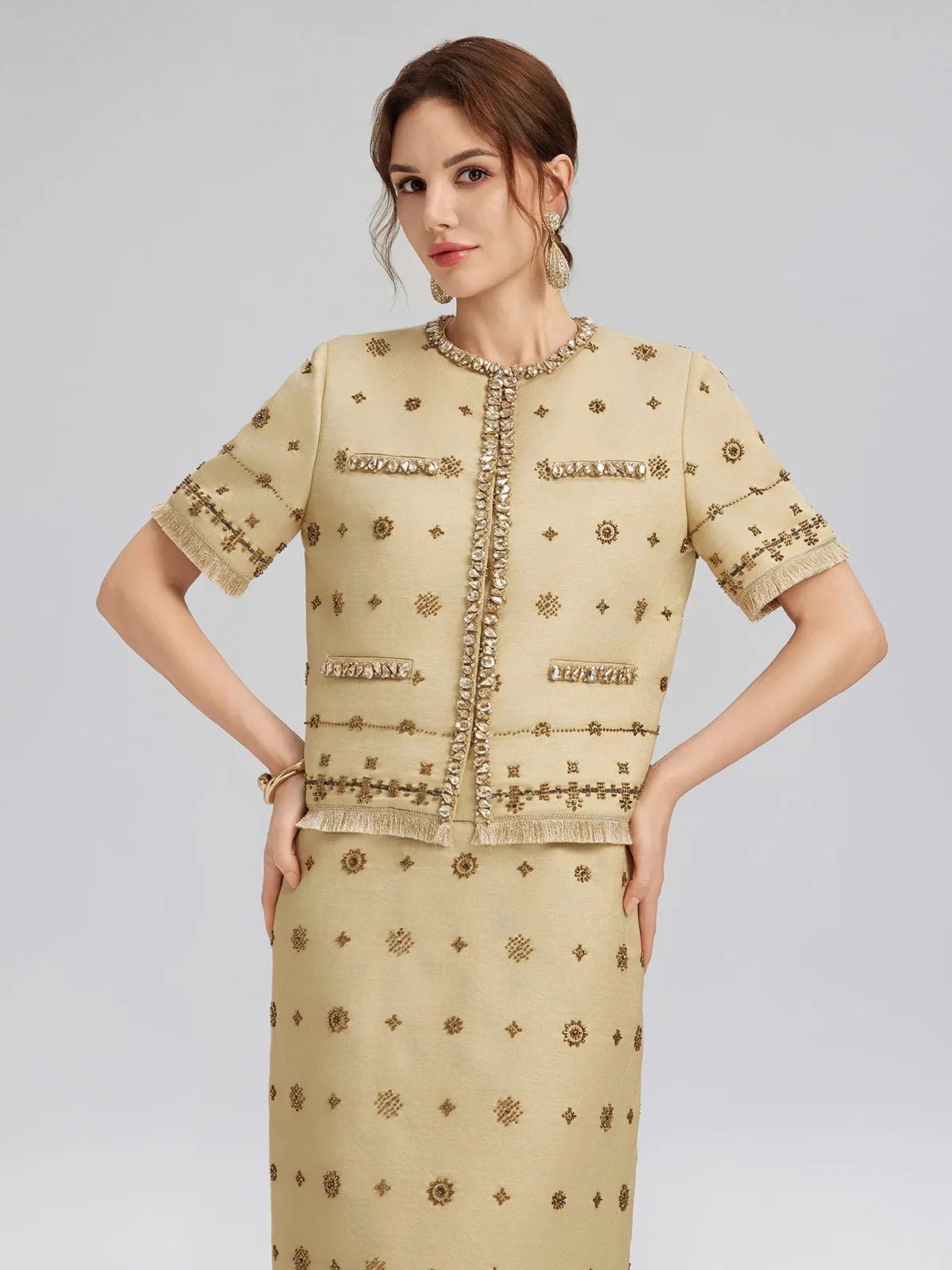 Hand-Beaded Fringe Cropped Jacket sold by Rich Radi Q's