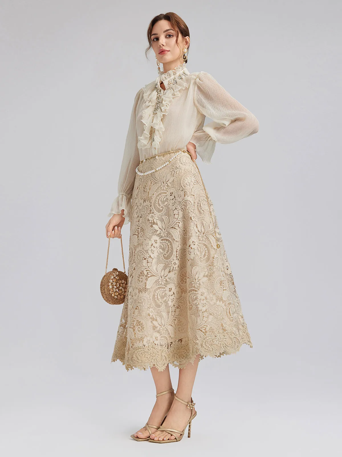 Baroque Guipure Lace A-Line Skirt sold by Rich Radi Q's product image thumbnail 5