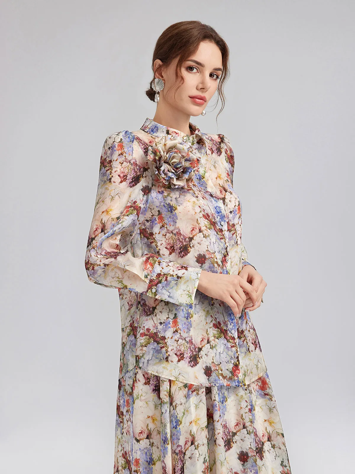 Silk Organza Baroque Print Shirt (Detachable Flower Included) sold by Rich Radi Q's product image thumbnail 5
