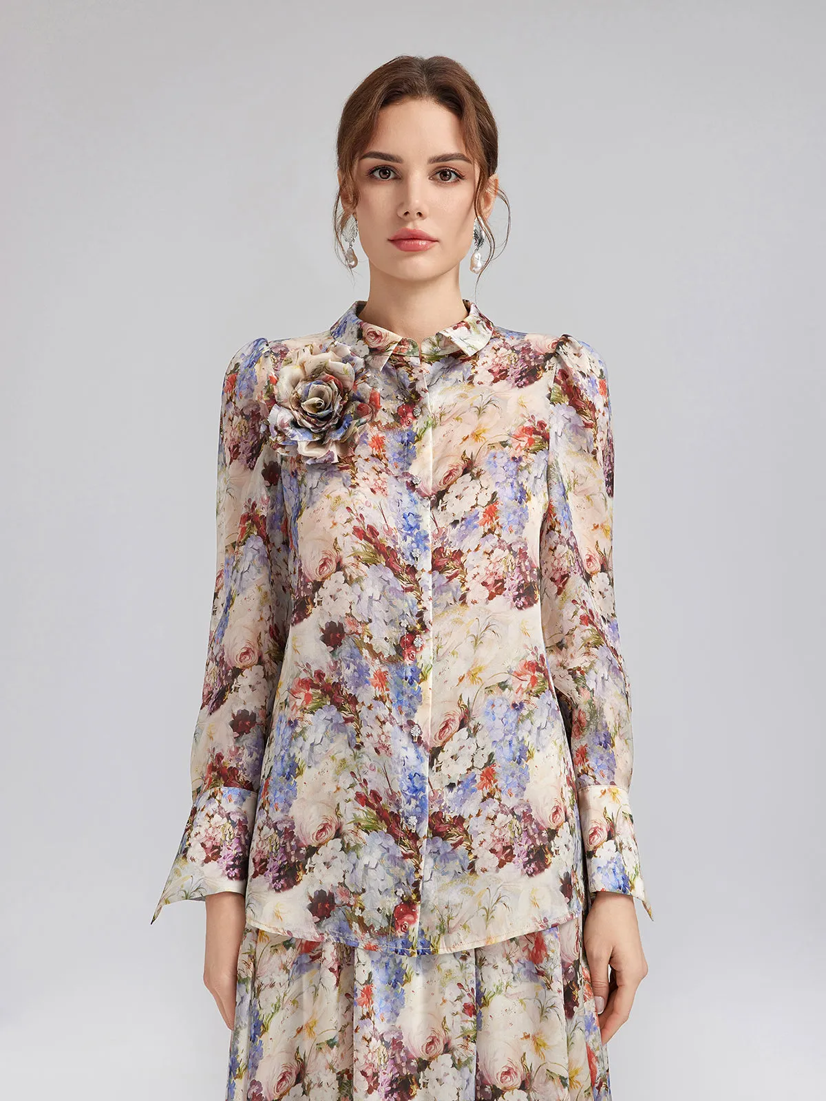 Silk Organza Baroque Print Shirt (Detachable Flower Included) sold by Rich Radi Q's product image thumbnail 3