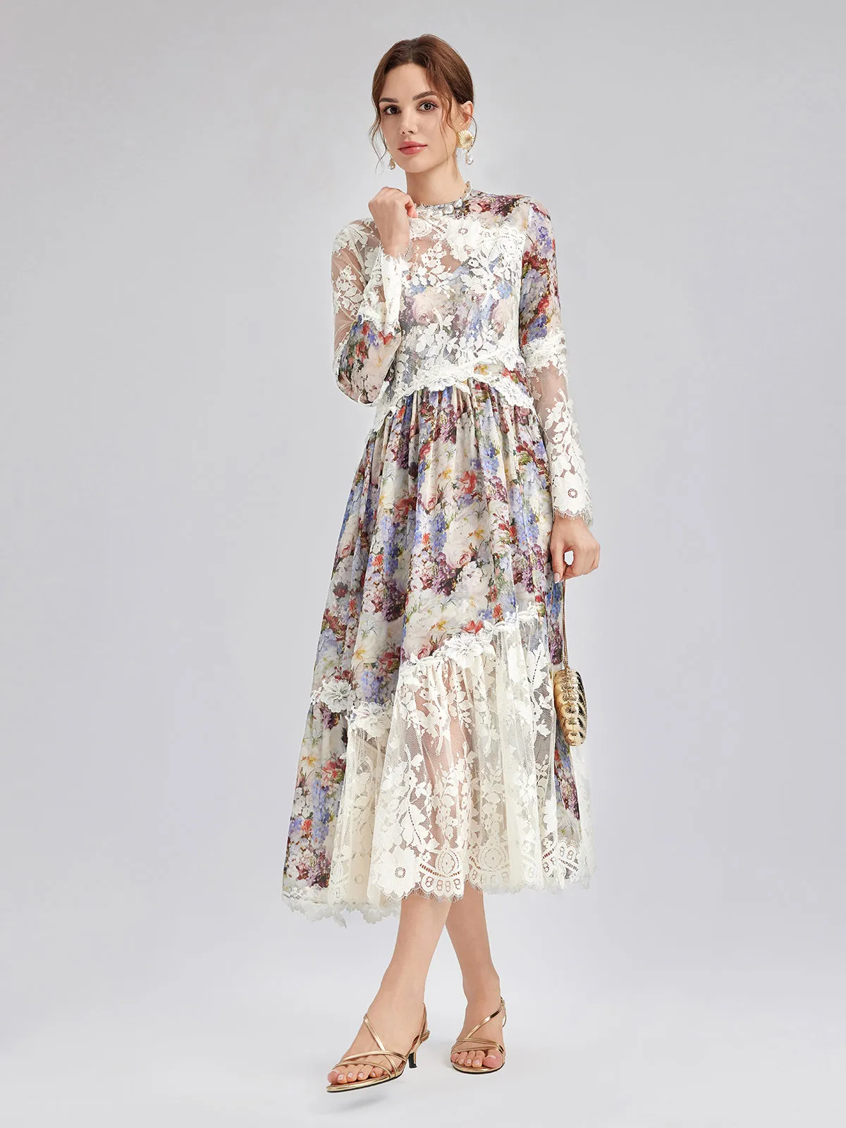 Baroque Silk Lace-Organza Panel Dress (100% Silk Floral Slip Included) sold by Rich Radi Q's product image thumbnail 3